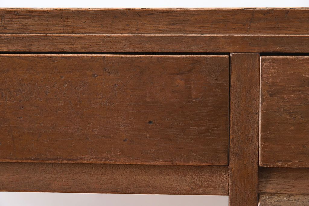 レトロ家具　ラワン材製　シンプル　昭和レトロな古い木の片袖机
