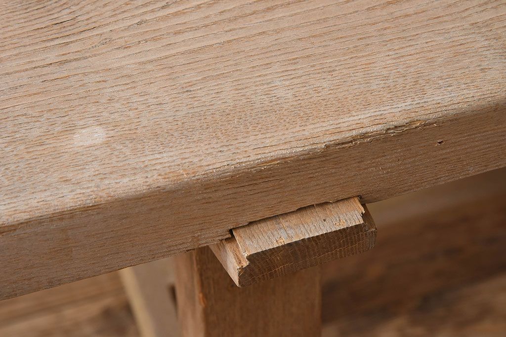アンティーク家具　極厚天板　ナラ材製　木味　大きなアンティーク作業台(ダイニングテーブル)