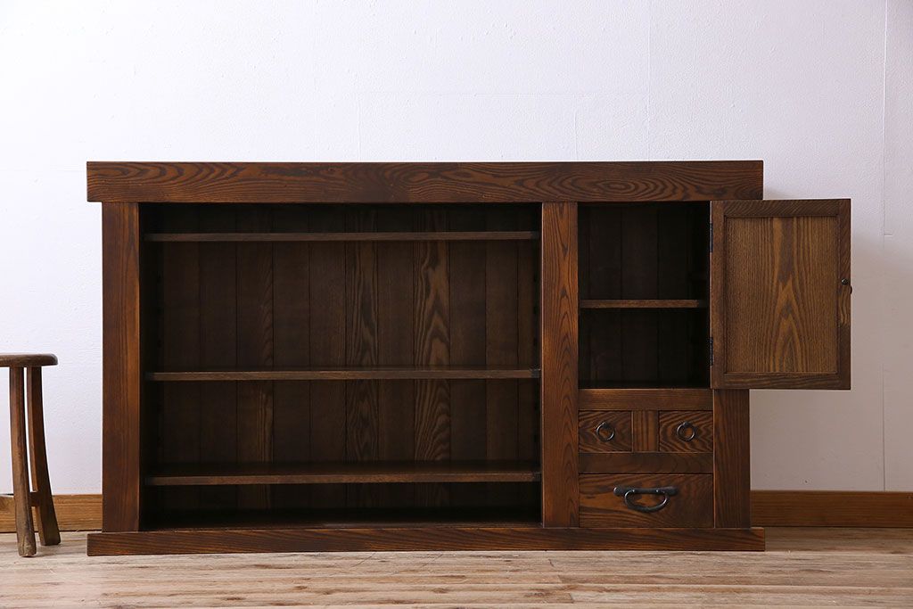 中古　民芸家具　国産　手作り　五尺　栗無垢材製!収納箪笥サイドボード(水屋箪笥)