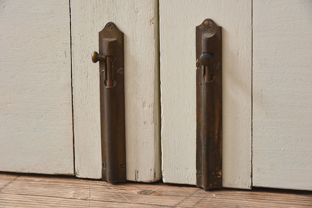ビンテージ　両開き　無垢材!特大ガラスドア2枚セット(間仕切り・パーテーション)