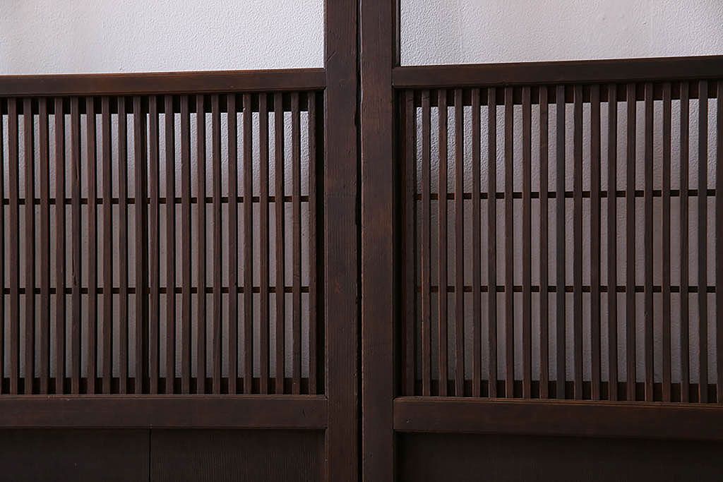 裏障子付き!クリアガラス帯の格子戸4枚セット　和製アンティーク