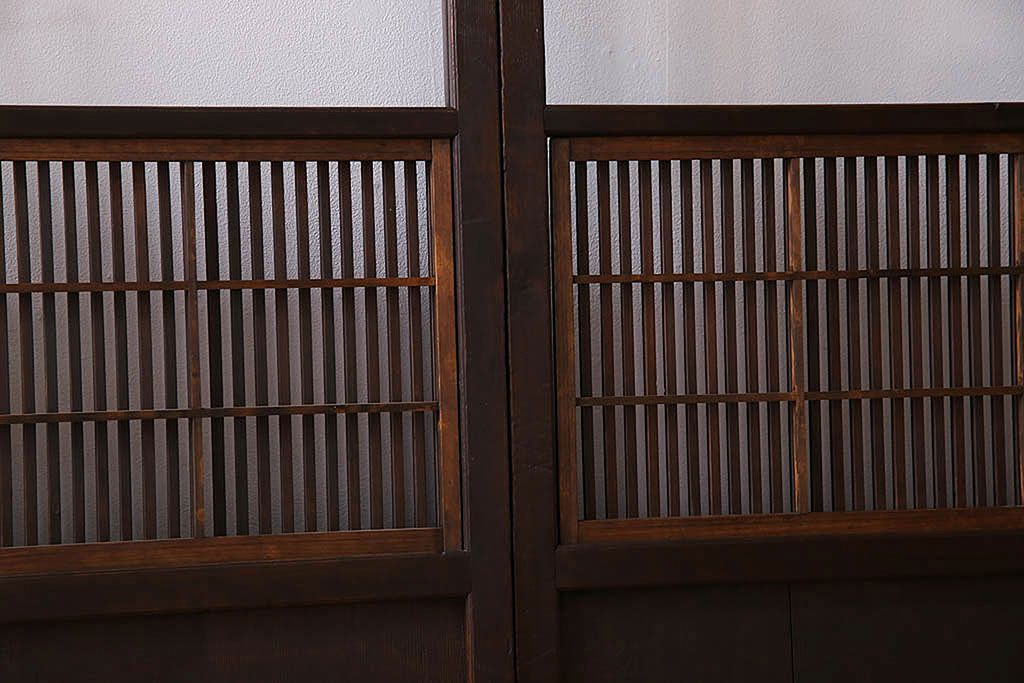 裏障子付き!クリアガラス帯の格子戸4枚セット　和製アンティーク