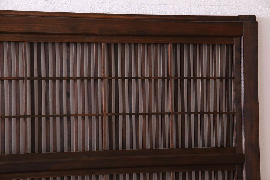 裏障子付き!クリアガラス帯の格子戸2枚セット　和製アンティーク