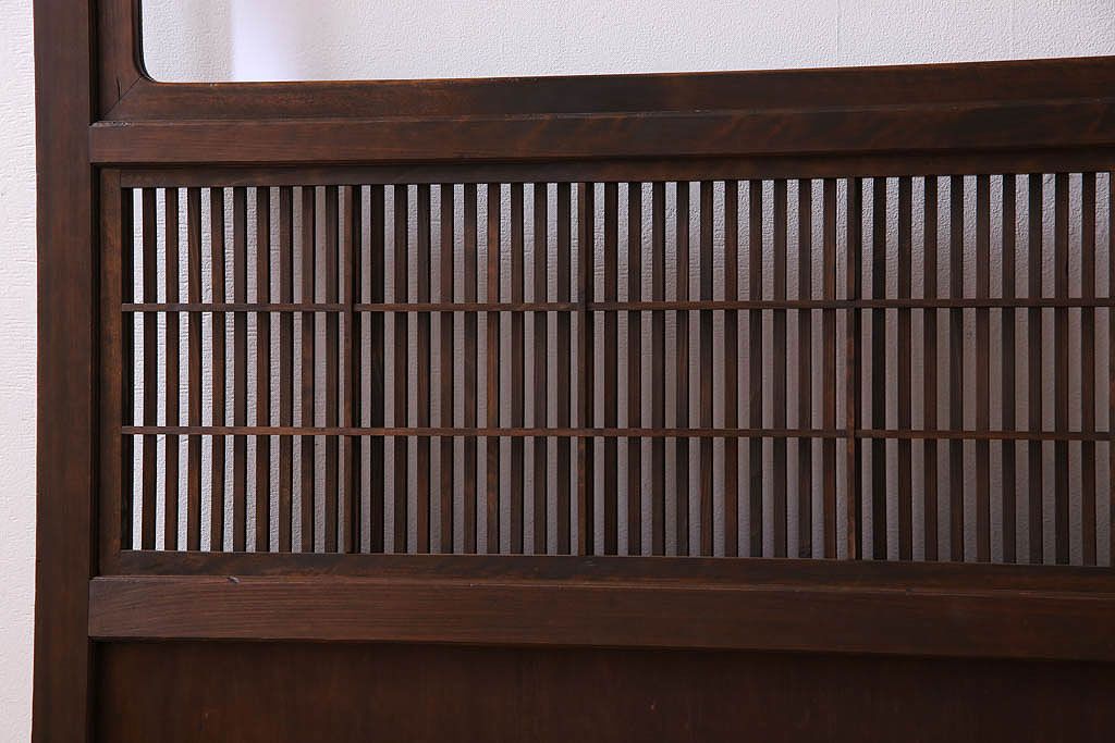 裏障子付き!クリアガラス帯の格子戸2枚セット　和製アンティーク