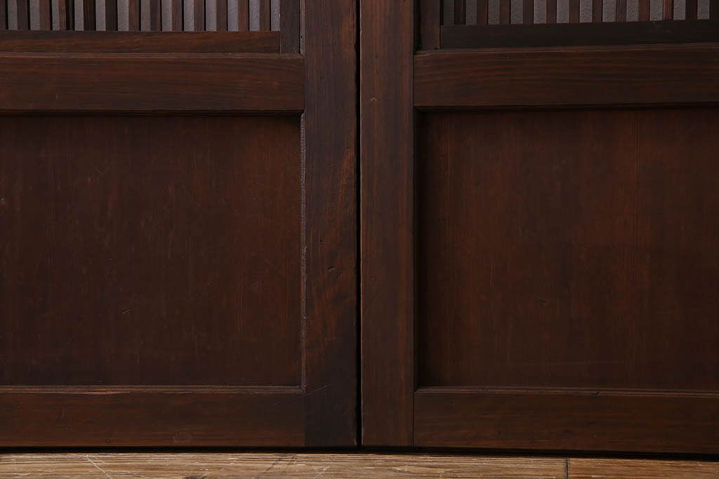 裏障子付き!クリアガラス帯の格子戸2枚セット　和製アンティーク