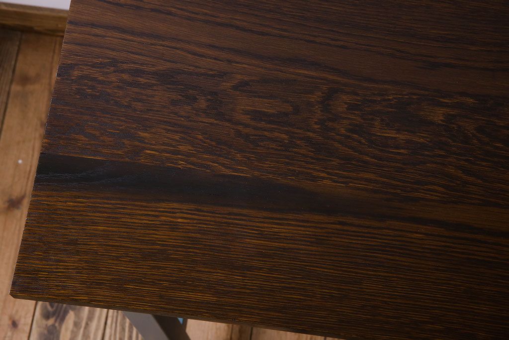 アンティーク家具　天板ナラ材　アンティーク 古い木製のくすんだ水色ペイント片袖机