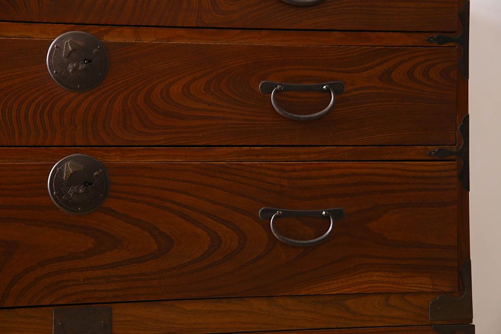 アンティーク家具　アンティーク　前面欅材　重ね二本松箪笥(衣装箪笥)