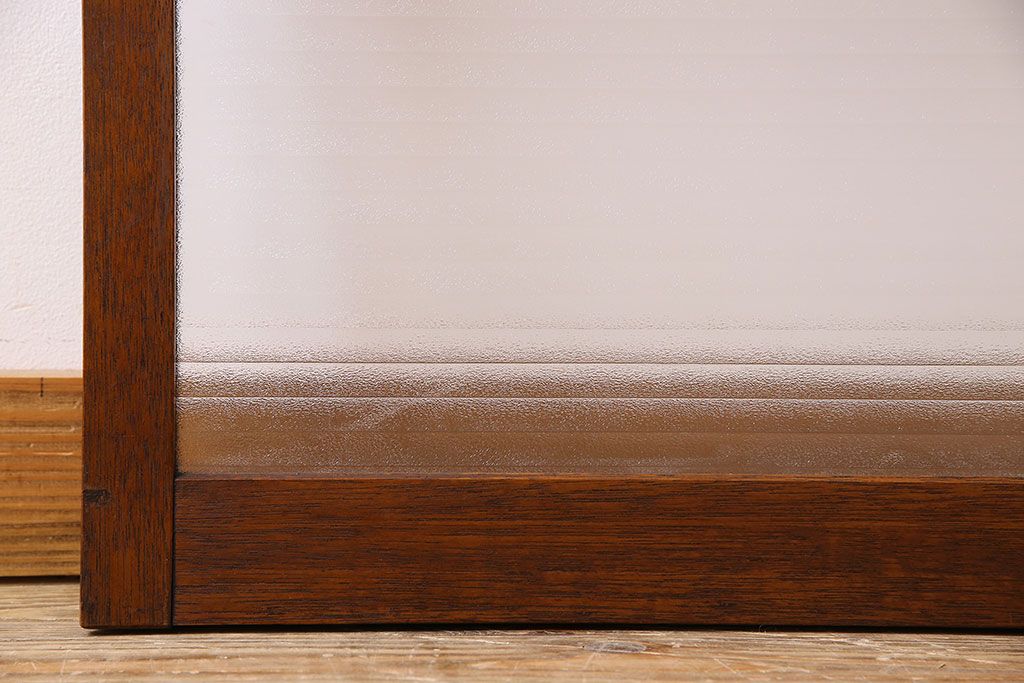 アンティーク　レトロな古い木味の銀モールガラス入り引き戸2枚セット(窓)