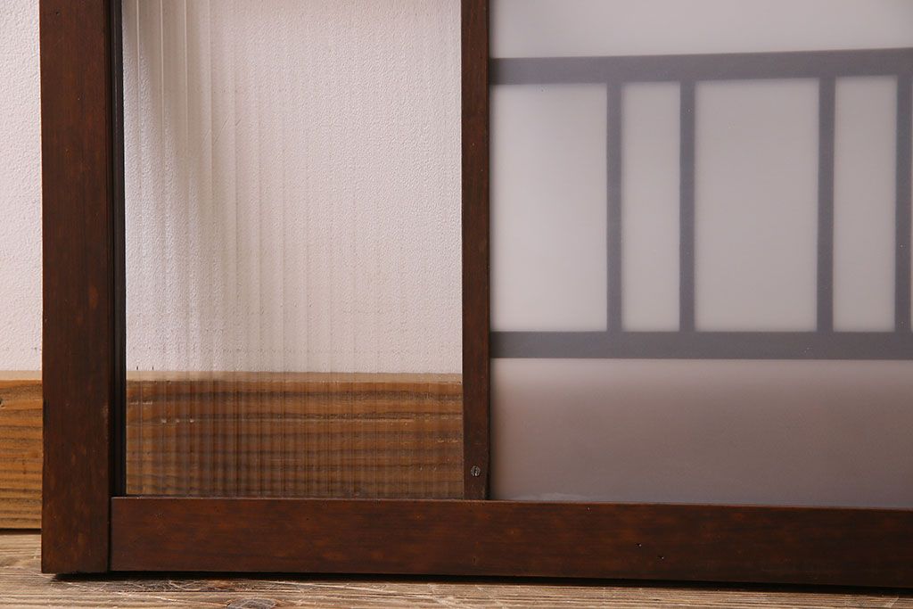 昭和レトロ　モールガラス・すりガラス入り!古い木製の明り取り2枚セット