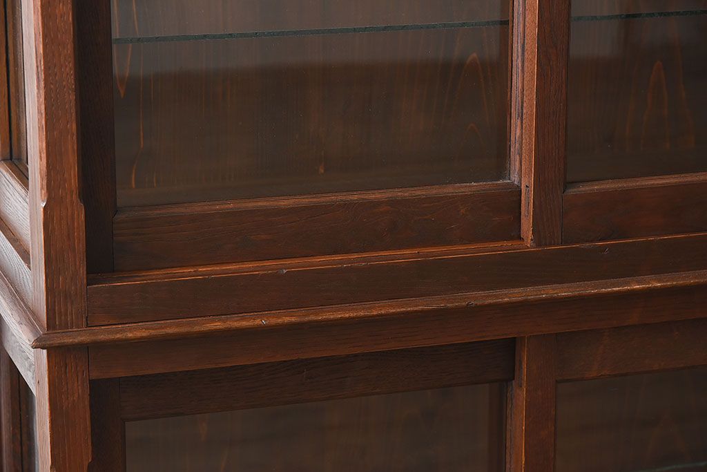 アンティーク家具　古民具・骨董　ナラ材使用! ゆらゆらガラスのアンティーク2段重ねガラスケース(ショーケース、収納棚、陳列棚)
