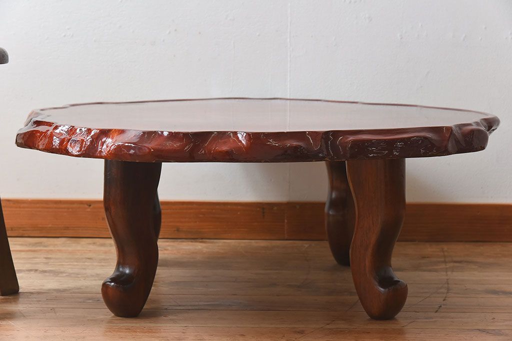 中古民芸家具　花梨(カリン)材製の上質な座卓(ちゃぶ台・テーブル)