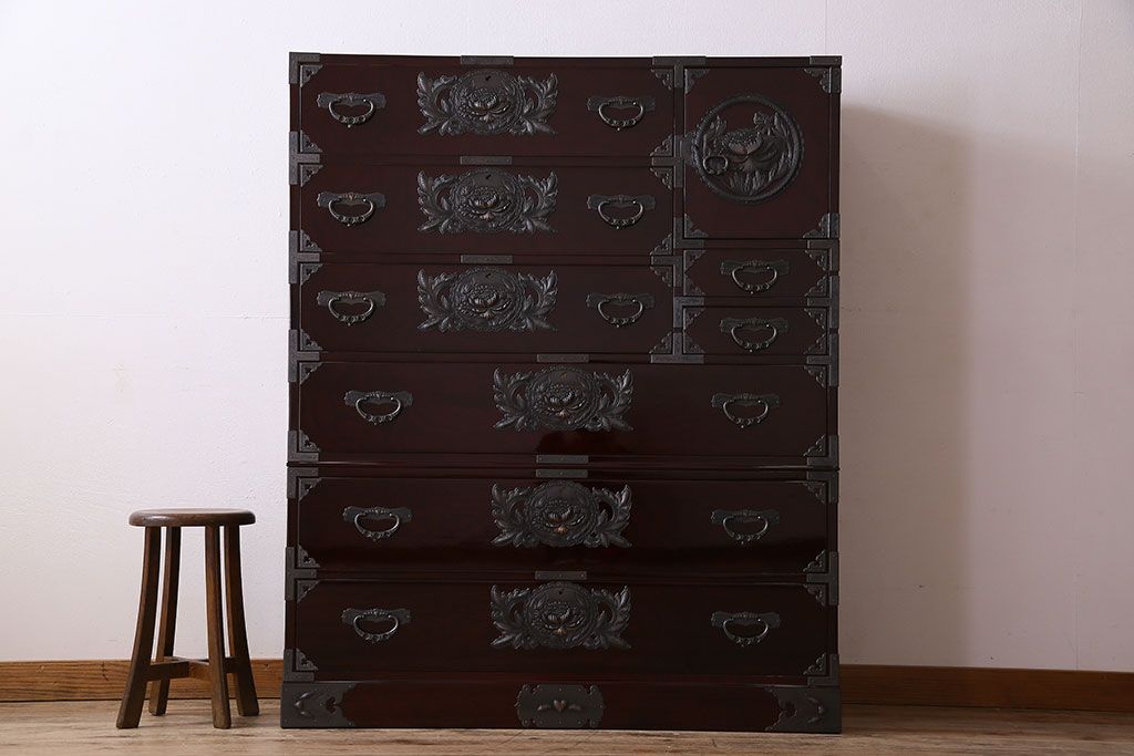 中古　仙台民芸箪笥(仙台箪笥)　欅産業　KB-34D　木地呂塗り　衣装箪笥(定価1117800円)