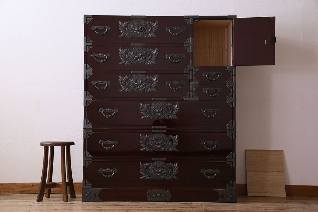 中古　仙台民芸箪笥(仙台箪笥)　欅産業　KB-34D　木地呂塗り　衣装箪笥(定価1117800円)