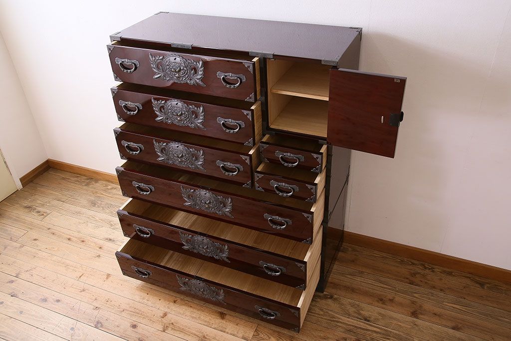 中古　仙台民芸箪笥(仙台箪笥)　欅産業　KB-34D　木地呂塗り　衣装箪笥(定価1117800円)