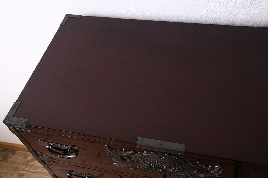 中古　仙台民芸箪笥(仙台箪笥)　欅産業　KB-34D　木地呂塗り　衣装箪笥(定価1117800円)