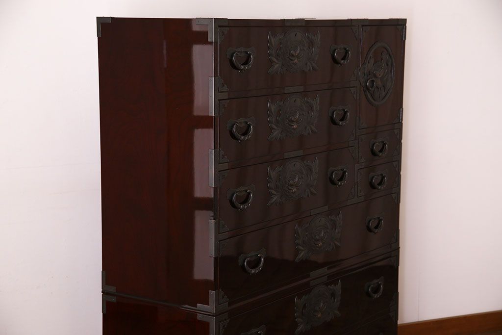 中古　仙台民芸箪笥(仙台箪笥)　欅産業　KB-34D　木地呂塗り　衣装箪笥(定価1117800円)