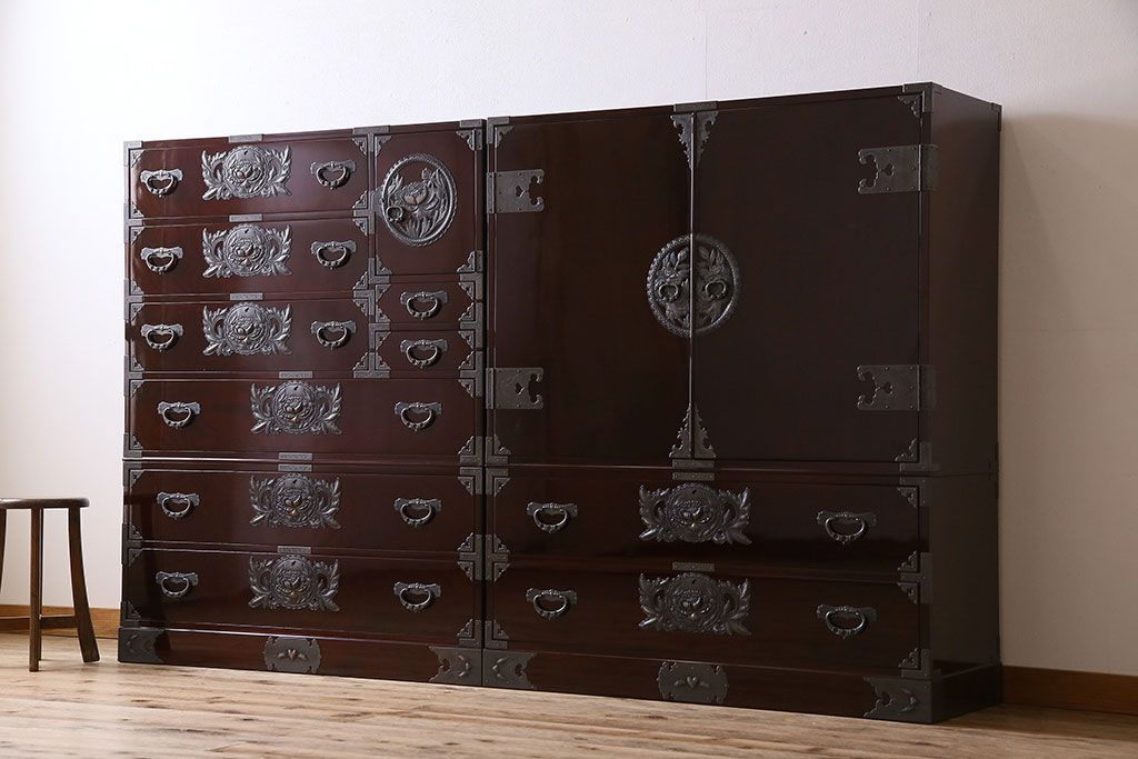 中古　仙台民芸箪笥(仙台箪笥)　欅産業　KB-34D　木地呂塗り　衣装箪笥(定価1117800円)