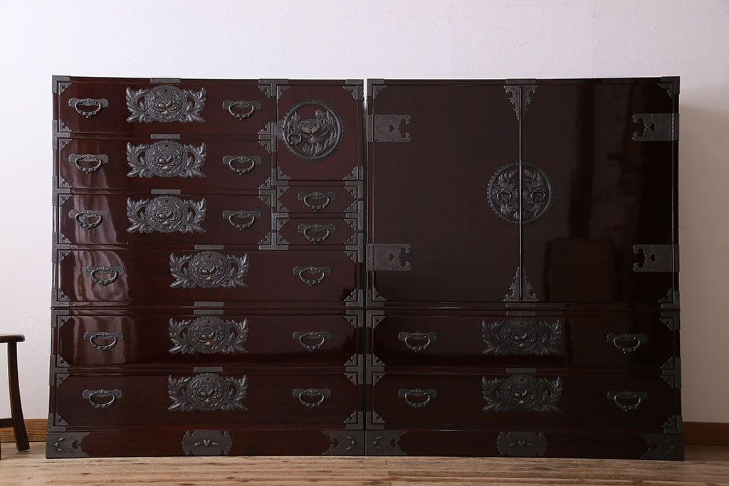 中古　仙台民芸箪笥(仙台箪笥)　欅産業　KB-34D　木地呂塗り　衣装箪笥(定価1117800円)