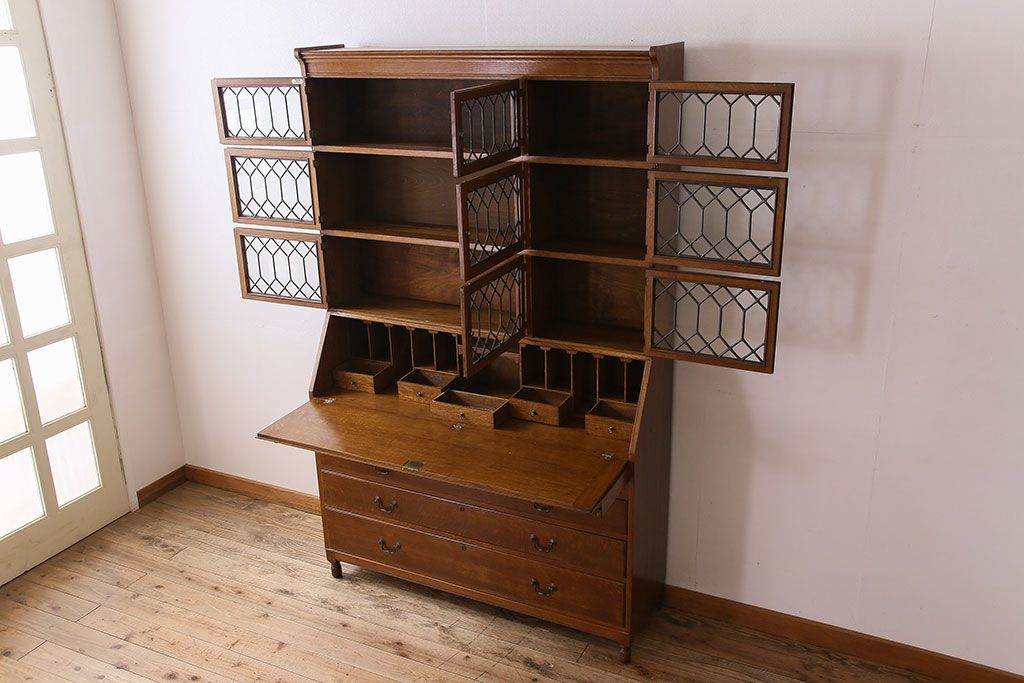 アンティーク家具　特注品　特大サイズ　Minty Oxford(ミンティ オックスフォード)社製!スタッキングブックケース付きライティングビューロー