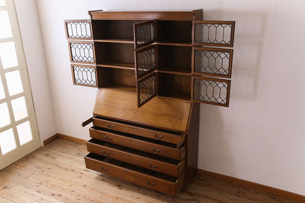 アンティーク家具　特注品　特大サイズ　Minty Oxford(ミンティ オックスフォード)社製!スタッキングブックケース付きライティングビューロー