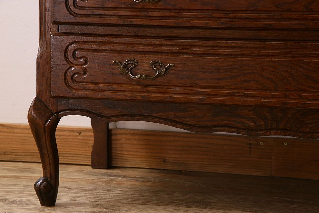 ヴィンテージ家具　オーク材製　パーケット天板!フランスビンテージのチェスト(引き出し)