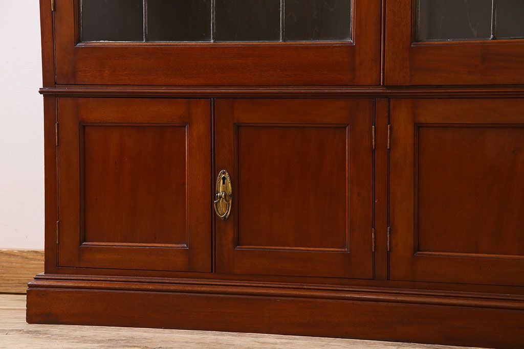 【Y様ご成約済み】最高級品　マホガニー材　ステンドグラス扉のイギリスアンティークブックケース(本箱)