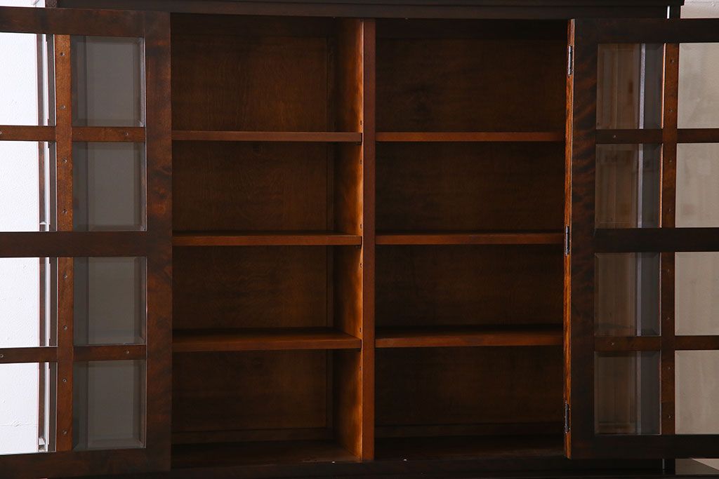 中古　北海道民芸家具　大きな重ね食器棚(カップボード)