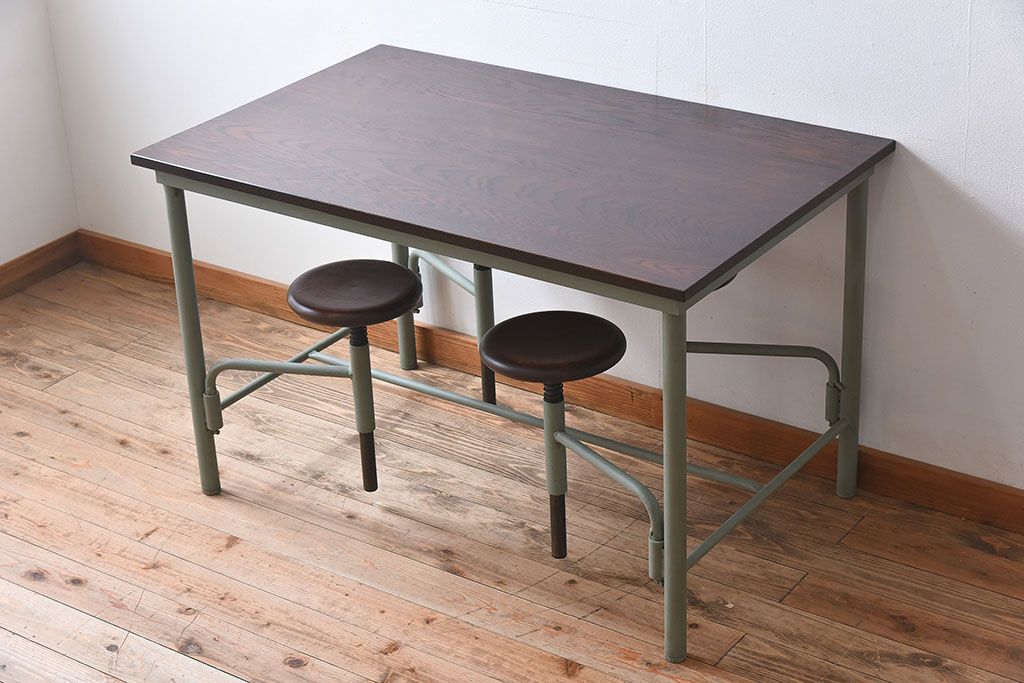 ラフジュ工房オリジナル　4脚格納スツール付きの作業台(テーブル・机)