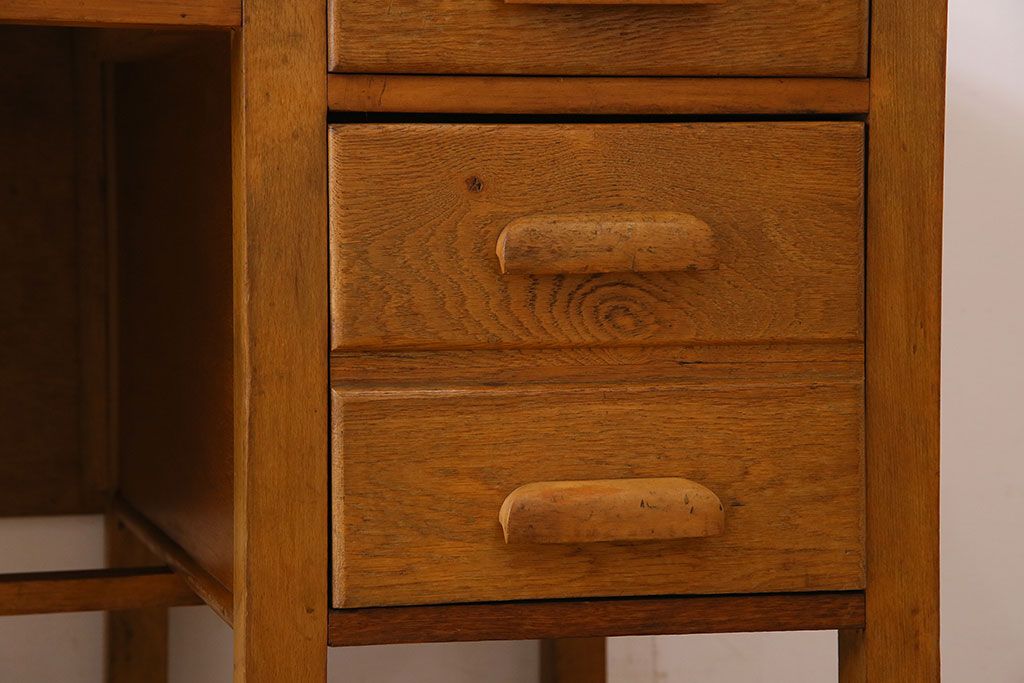 アンティーク家具　イギリスアンティーク　作業台付き!オーク材製のぬくもりあふれる両袖机