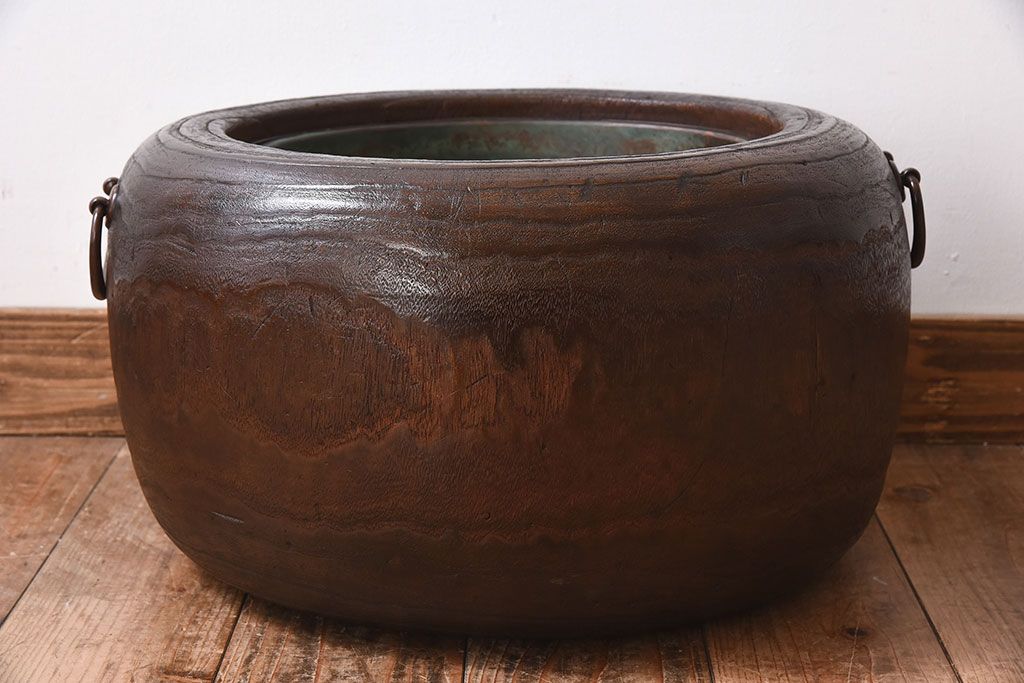 アンティーク雑貨　刳り貫き　古い木の味わいが趣ある和製アンティークの桐火鉢(1)