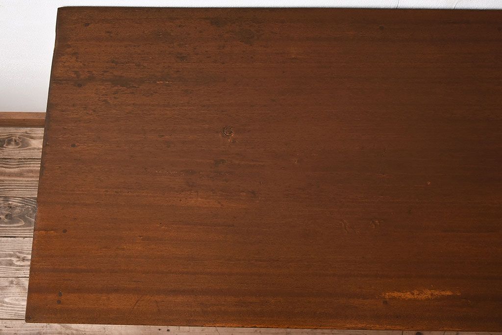 レトロ家具　ラワン材製　シンプル　昭和レトロな古い木の片袖机(3)