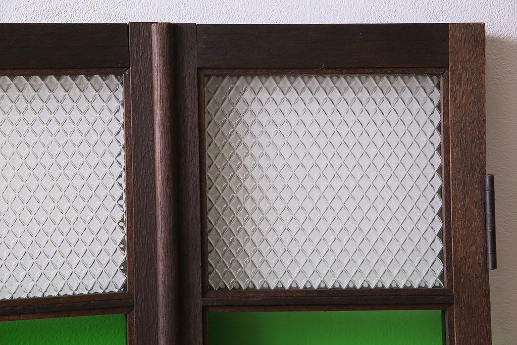 和製アンティーク　大正ロマン　プレスガラスの味わいと色ガラスが美しいガラスドア2枚セット(窓)(1)