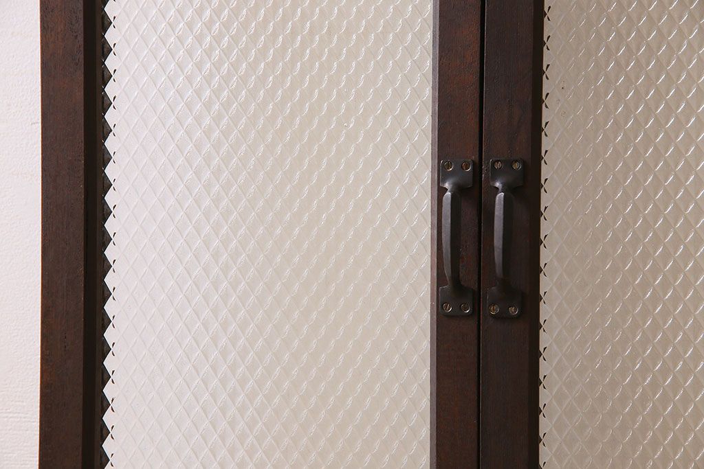 和製アンティーク　大正ロマン　プレスガラスの味わいと色ガラスが美しいガラスドア2枚セット(窓)(3)