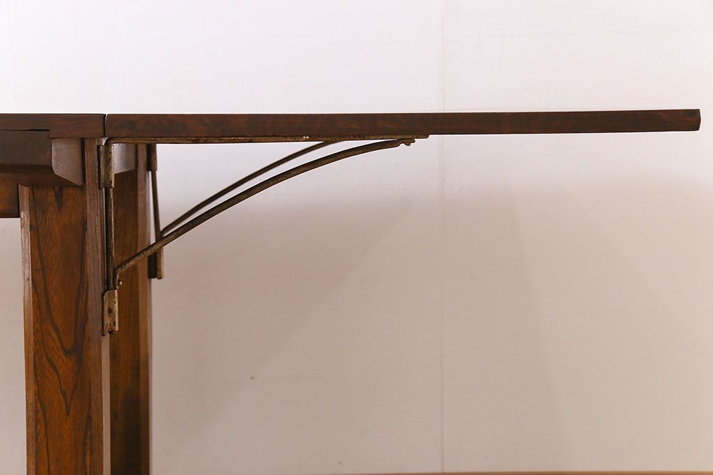 アンティーク　総ナラ材の重厚なバタフライテーブル(作業台・ダイニングテーブル)