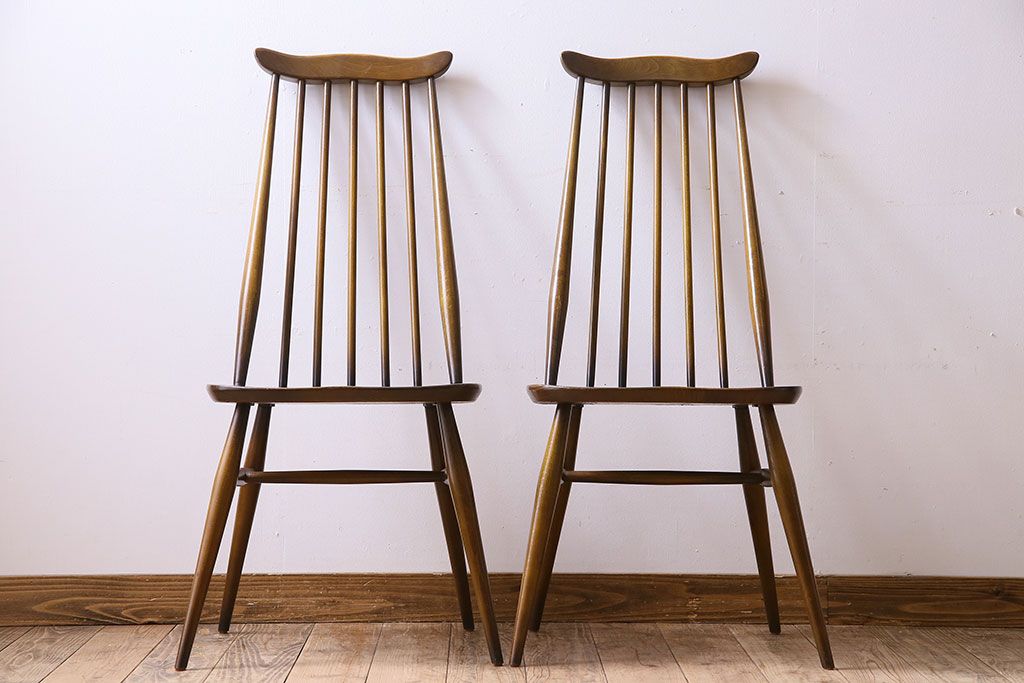 ヴィンテージ家具　イギリス　ERCOL(アーコール)　ビンテージ　ゴールドスミスチェア(ハイバックチェア)　2脚セット