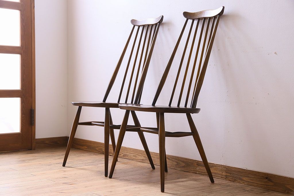 ヴィンテージ家具　イギリス　ERCOL(アーコール)　ビンテージ　ゴールドスミスチェア(ハイバックチェア)　2脚セット