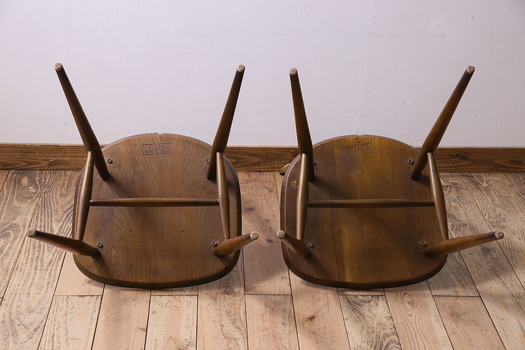 ヴィンテージ家具　イギリス　ERCOL(アーコール)　ビンテージ　ゴールドスミスチェア(ハイバックチェア)　2脚セット