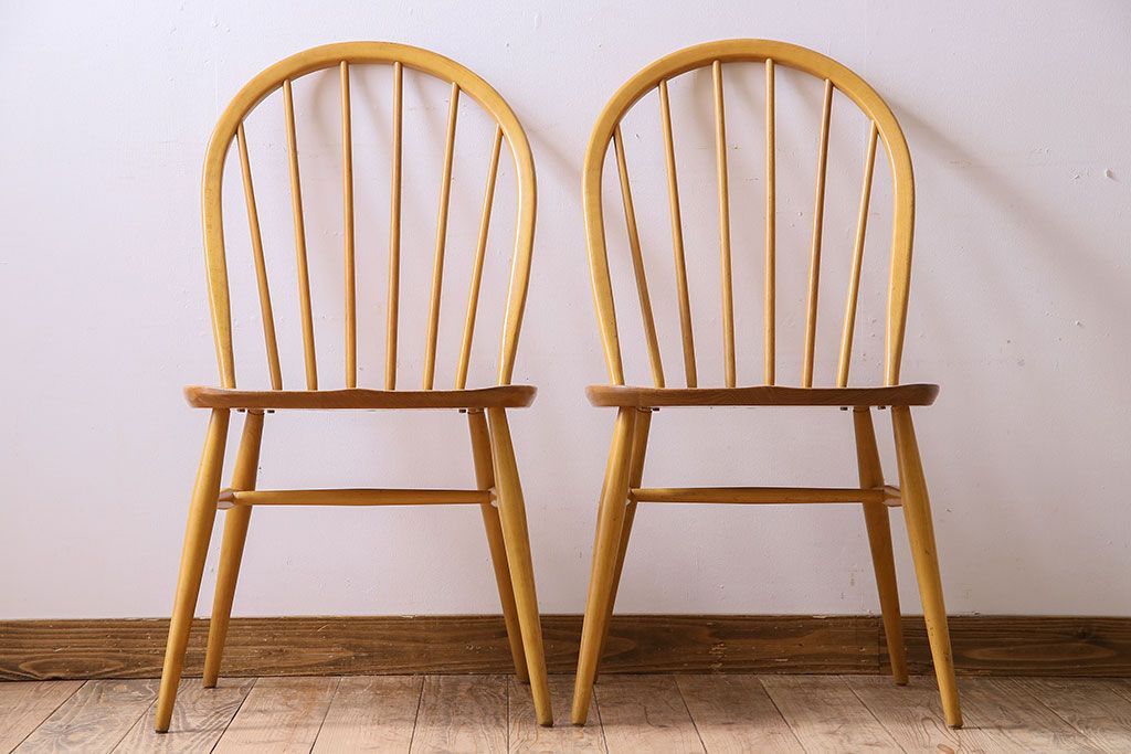 ヴィンテージ家具　イギリス　ERCOL(アーコール)　ビンテージ　ウィンザーダイニングチェア　2脚セット