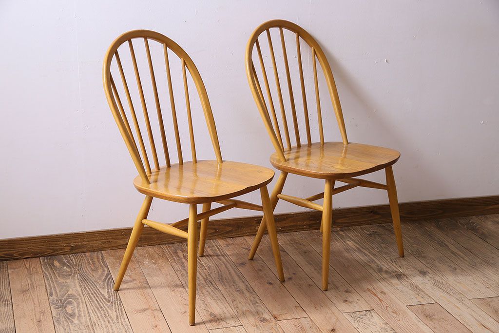 ヴィンテージ家具　イギリス　ERCOL(アーコール)　ビンテージ　ウィンザーダイニングチェア　2脚セット