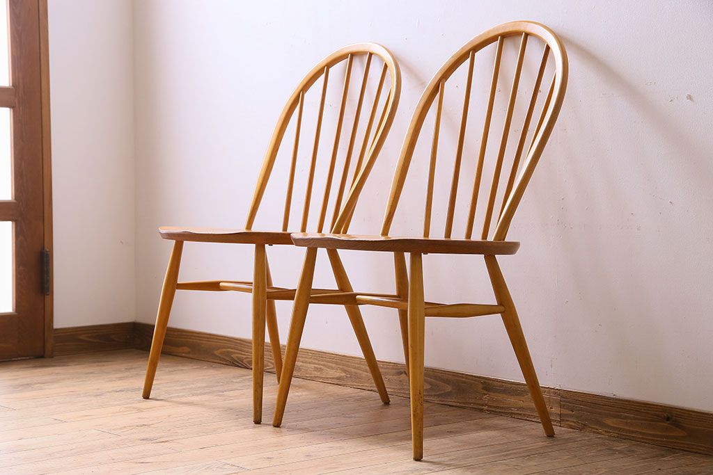 ヴィンテージ家具　イギリス　ERCOL(アーコール)　ビンテージ　ウィンザーダイニングチェア　2脚セット