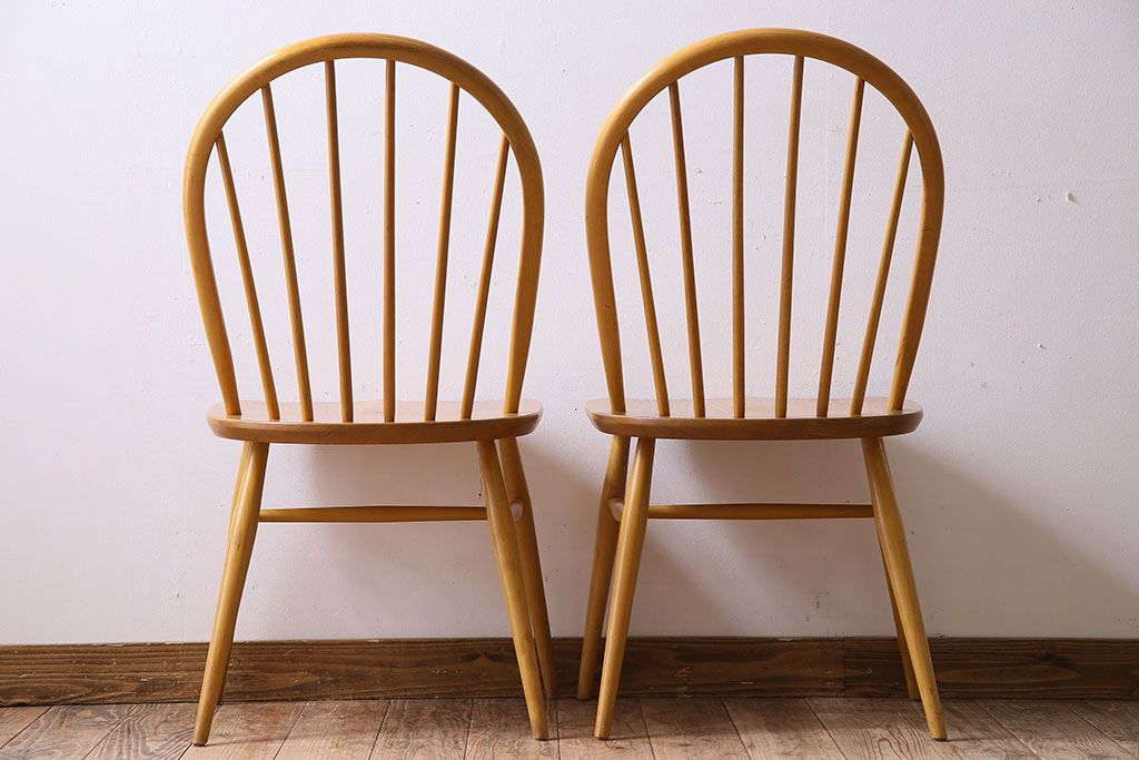 ヴィンテージ家具　イギリス　ERCOL(アーコール)　ビンテージ　ウィンザーダイニングチェア　2脚セット