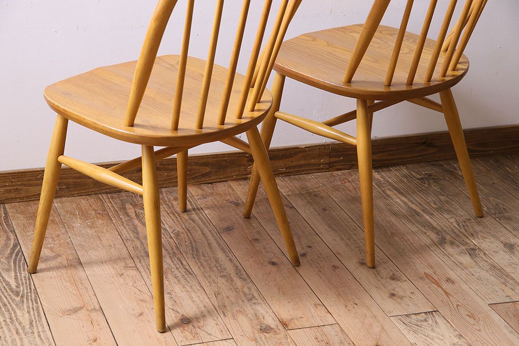 ヴィンテージ家具　イギリス　ERCOL(アーコール)　ビンテージ　ウィンザーダイニングチェア　2脚セット