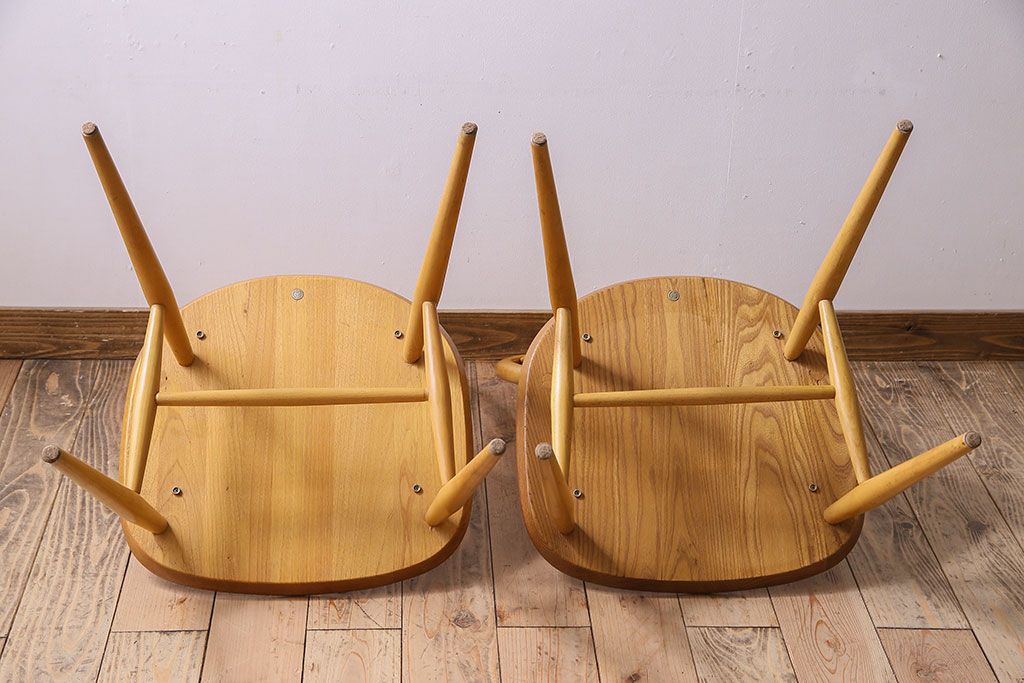 ヴィンテージ家具　イギリス　ERCOL(アーコール)　ビンテージ　ウィンザーダイニングチェア　2脚セット