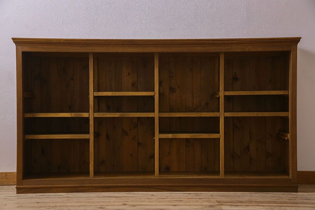 アンティーク家具　和製アンティーク　オーク材製!四枚引き戸のシンプルなガラス戸棚(収納棚・サイドボード)