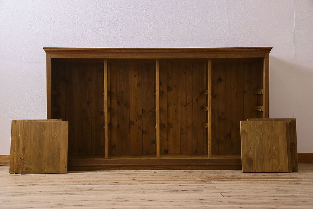 アンティーク家具　和製アンティーク　オーク材製!四枚引き戸のシンプルなガラス戸棚(収納棚・サイドボード)