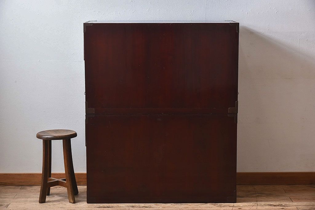明治期　前面欅材製　極美品!漆が美しい衣装箪笥(二本松重ね箪笥)