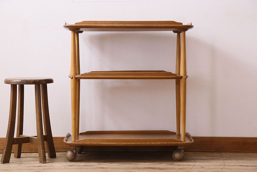 ヴィンテージ家具　ERCOL(アーコール)　イギリスビンテージ　トロリーキャスターワゴン(キッチンワゴン)(3)