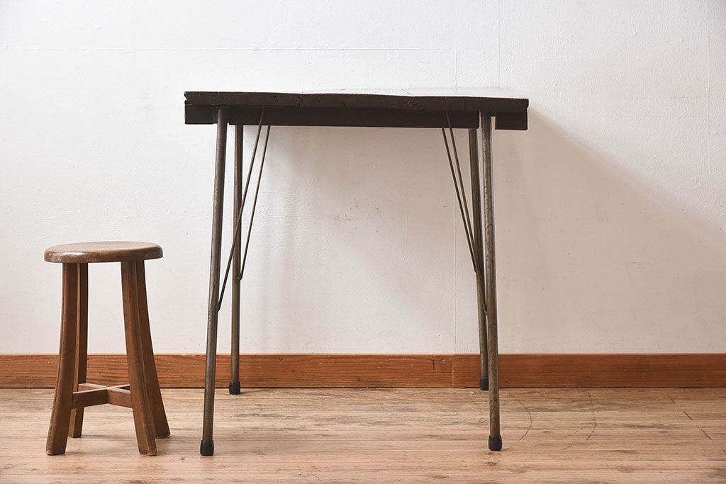 アンティーク家具　ジャンク品　和製アンティーク　古材を使った鉄脚テーブル