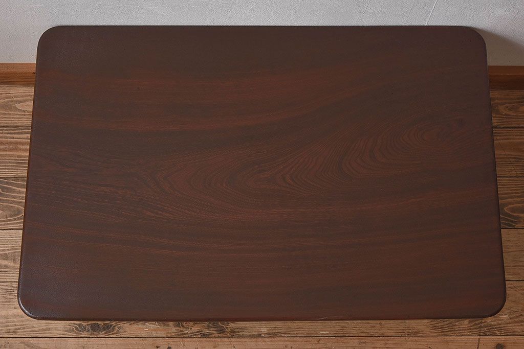 レトロ家具　昭和レトロ　和製アンティーク　栓材一枚板!古い木の味わい深い角ちゃぶ台(2)