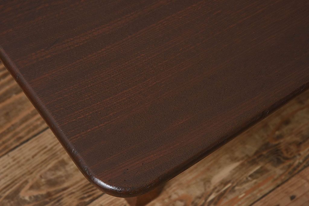 レトロ家具　昭和レトロ　和製アンティーク　栓材一枚板!古い木の味わい深い角ちゃぶ台(2)